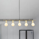 GobekUsa Contemporary Linear Metal Island Lighting with 5 Bulbs - White/Gold Finish Ceiling Lamp for Dining Room