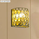 GobekUsa Minimalist Silver/Brass Half-Cylinder Wall Light Sconce - Clear Crystal Teardrop - 1 Light Metal Wall Lamp