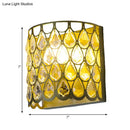 GobekUsa Minimalist Silver/Brass Half-Cylinder Wall Light Sconce - Clear Crystal Teardrop - 1 Light Metal Wall Lamp