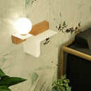 GobekUsa Nordic Opal Frosted Glass Sconce: Orb 1 Bulb Wall Mounted Lamp with White-Wood Shelf (Left/Right)