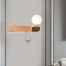 GobekUsa Nordic Opal Frosted Glass Sconce: Orb 1 Bulb Wall Mounted Lamp with White-Wood Shelf (Left/Right)