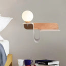 GobekUsa Nordic Opal Frosted Glass Sconce: Orb 1 Bulb Wall Mounted Lamp with White-Wood Shelf (Left/Right)