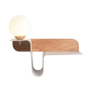 GobekUsa Nordic Opal Frosted Glass Sconce: Orb 1 Bulb Wall Mounted Lamp with White-Wood Shelf (Left/Right)