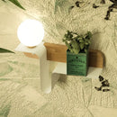 GobekUsa Nordic Opal Frosted Glass Sconce: Orb 1 Bulb Wall Mounted Lamp with White-Wood Shelf (Left/Right)