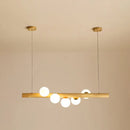 GobekUsa Minimalist Wooden Island Pendant with Glass Sphere for Living Room Ceiling Lighting