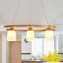 GobekUsa Ivory Glass Trapezoid Island Lamp - 3-Bulb Minimalist Pendant Light in Wood for Dining Room