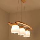 GobekUsa Ivory Glass Trapezoid Island Lamp - 3-Bulb Minimalist Pendant Light in Wood for Dining Room