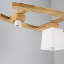 GobekUsa Ivory Glass Trapezoid Island Lamp - 3-Bulb Minimalist Pendant Light in Wood for Dining Room