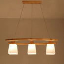 GobekUsa Ivory Glass Trapezoid Island Lamp - 3-Bulb Minimalist Pendant Light in Wood for Dining Room