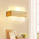 GobekUsa Minimalist Cube Wall Sconce with Opal Glass and Wood Detail