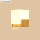 GobekUsa Minimalist Cube Wall Sconce with Opal Glass and Wood Detail