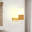 GobekUsa Minimalist Cube Wall Sconce with Opal Glass and Wood Detail