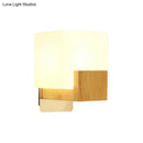 GobekUsa Minimalist Cube Wall Sconce with Opal Glass and Wood Detail