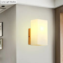 GobekUsa Minimalist Cube Wall Sconce with Opal Glass and Wood Detail
