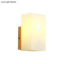 GobekUsa Minimalist Cube Wall Sconce with Opal Glass and Wood Detail
