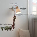 GobekUsa LED Wall Lights Wood White Ceramic Rotate, Living Room Bedside Lamp