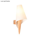 GobekUsa Ice Cream Cone Wall Mounted Light with Simplicity Wood Finish, Single-Bulb Bedside Wall Light Fixture & White Glass Shade