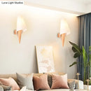 GobekUsa Ice Cream Cone Wall Mounted Light with Simplicity Wood Finish, Single-Bulb Bedside Wall Light Fixture & White Glass Shade