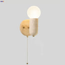 GobekUsa LED Wall Sconce Pull Chain Switch Modern Wood Yellow Travertine Stair Light