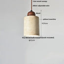 GobekUsa LED Wood Canopy Pendant Lights Yellow Travertine Stone Hanging Lamp