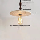 GobekUsa LED Wood Canopy Pendant Lights Yellow Travertine Stone Hanging Lamp