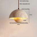 GobekUsa LED Wood Canopy Pendant Lights Yellow Travertine Stone Hanging Lamp