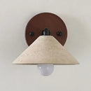 GobekUsa LED Yellow Travertine Wall Light with Wood Pull Chain Switch and Iron Frame