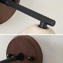 GobekUsa LED Yellow Travertine Wall Light with Wood Pull Chain Switch and Iron Frame