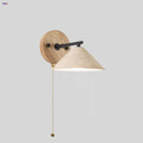 GobekUsa LED Yellow Travertine Wall Light with Wood Pull Chain Switch and Iron Frame