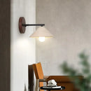 GobekUsa LED Yellow Travertine Wall Light with Wood Pull Chain Switch and Iron Frame