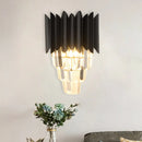 GobekUsa Minimalistic 2-Head Wall Lighting for Bedroom with Crystal Tiered Shade in Black