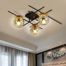 GobekUsa Minimalistic 3-Head Semi-Flush Ceiling Light with Clear/Smoke Gray Glass for Bedroom