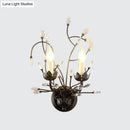 GobekUsa Minimalistic Black Crystal Sconce Lamp with Branching Design - 2-Bulb Candlestick Wall Light Fixture