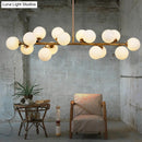 GobekUsa Minimalistic Milky Glass Pearl 16-Bulb Brass Hanging Island Lamp