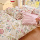 GobekUsa Double-Sided Floral Print Cotton Bedding Set - Queen Size Soft Duvet Cover Set