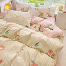 GobekUsa Double-Sided Floral Print Cotton Bedding Set - Queen Size Soft Duvet Cover Set