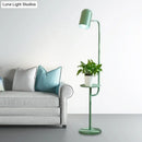 GobekUsa Metal Floor Light Warehouse: Bell Shaped Living Room Reading Lamp with Wood Shelf Deco - Pink/Yellow/Green Bulb