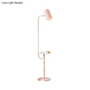 GobekUsa Metal Floor Light Warehouse: Bell Shaped Living Room Reading Lamp with Wood Shelf Deco - Pink/Yellow/Green Bulb