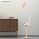 GobekUsa Metal Floor Light Warehouse: Bell Shaped Living Room Reading Lamp with Wood Shelf Deco - Pink/Yellow/Green Bulb