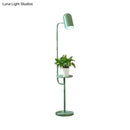 GobekUsa Metal Floor Light Warehouse: Bell Shaped Living Room Reading Lamp with Wood Shelf Deco - Pink/Yellow/Green Bulb
