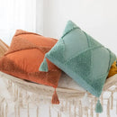 Mint green diamond tassel cushion cover living room corduroy pillow by Decorbites