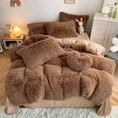 GobekUsa Fluffy Faux Fur Bedding Set: Duvet Cover, Sheet, Pillowcase - Soft & Warm