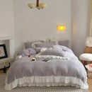 GobekUsa French Carved Velvet Lace Ruffles Bedding Set, Coral Velvet Duvet Cover, Luxury Bed Sheet
