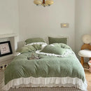 GobekUsa French Carved Velvet Lace Ruffles Bedding Set, Coral Velvet Duvet Cover, Luxury Bed Sheet
