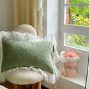 GobekUsa French Carved Velvet Lace Ruffles Bedding Set, Coral Velvet Duvet Cover, Luxury Bed Sheet