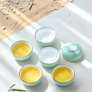 Mint green & white celadon tea cup set dining room gold rim porcelain by Decorbites