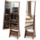 Freestanding Full Length LED Mirrored Jewelry Armoire with 6 Drawers