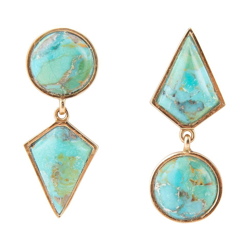 Miss-Matched Blue Turquoise Golden Post Earrings