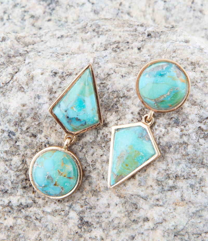 Miss-Matched Blue Turquoise Golden Post Earrings