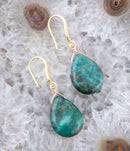 Mix of Blue and Green Chrysocolla Golden Drop Earrings